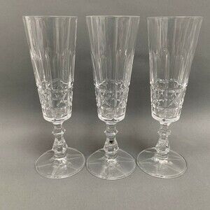 Cristal de Paris Champagne Fluted Clear Glass Glasses 6 1/8" High Lot of 3